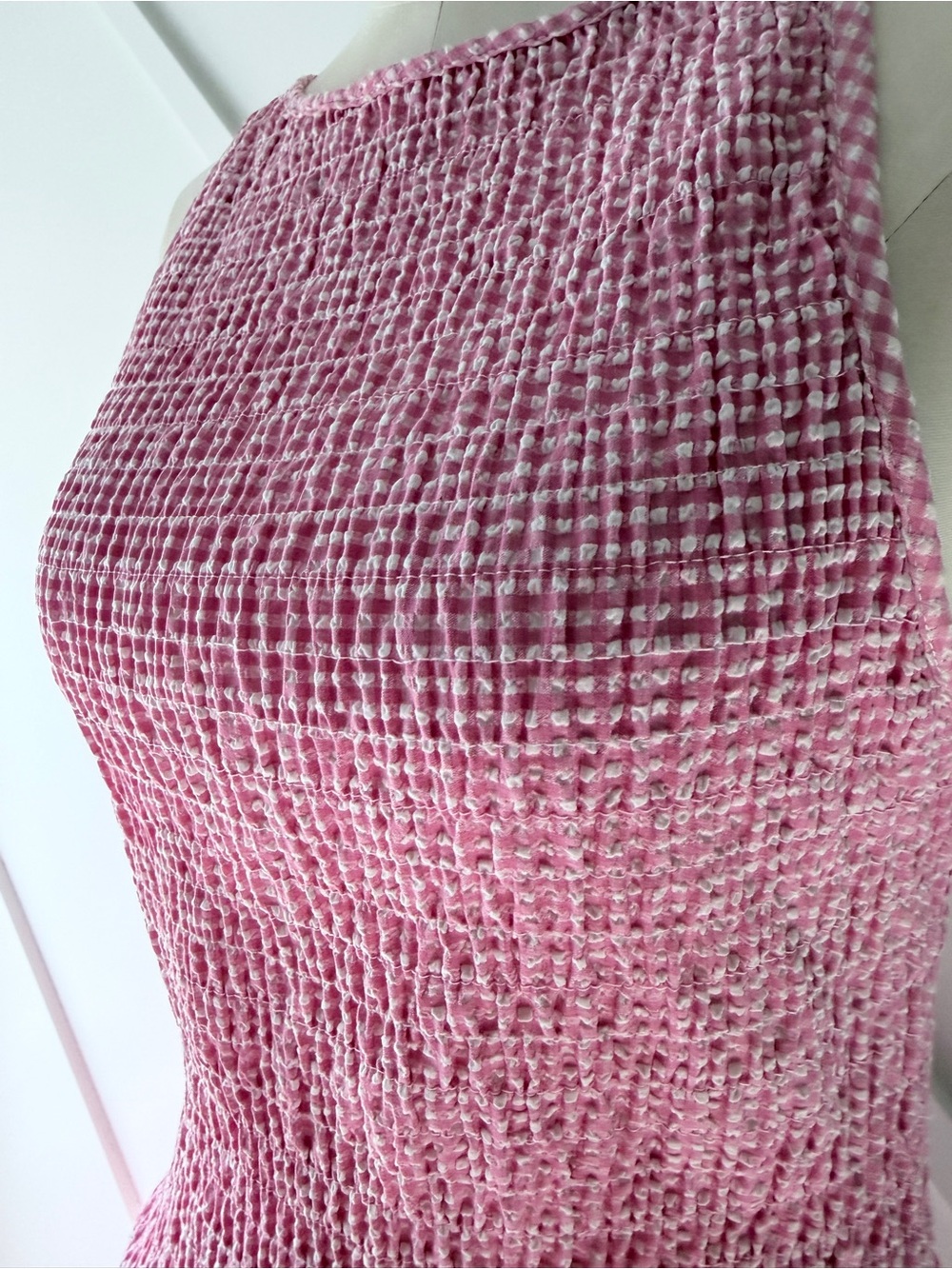 Zara Gingham Smocked Midi Dress Pink White Sz S | Cottagecore Balletcore - Picture 9 of 15